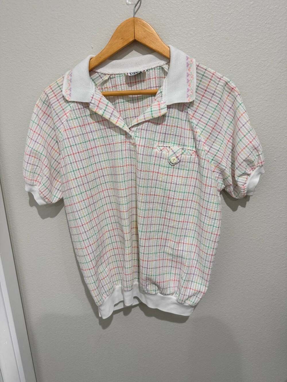 Vintage Cricket Lane Vintage Pastel Plaid Seersucker Polo Blouse